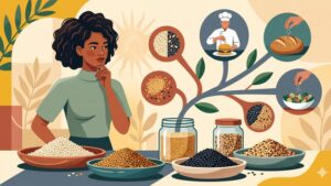 Разнообразные сорта семян кунжута в минималистичном стиле для выбора идеальной посыпки на выпечку